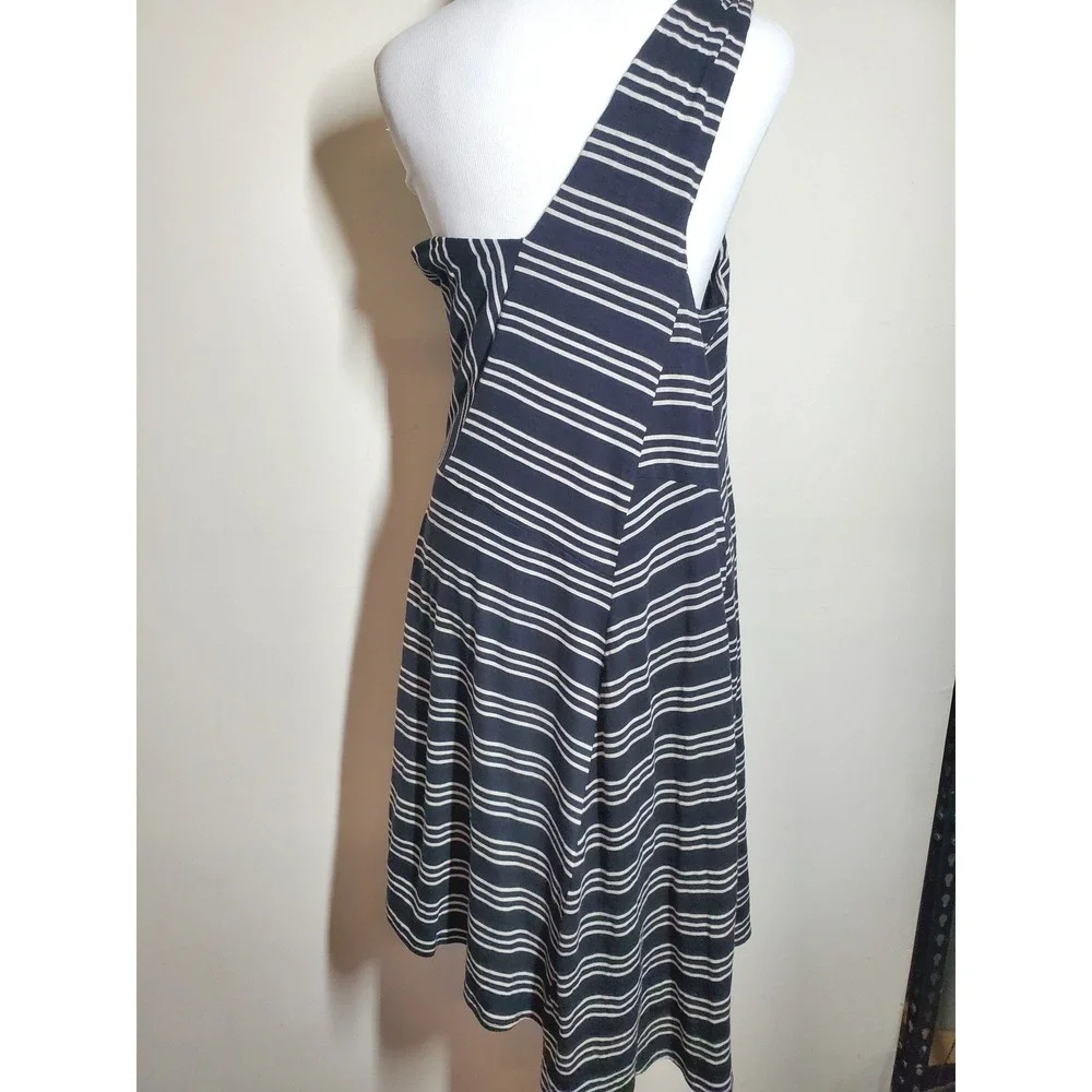 Anthropologie Maeve One Shoulder Striped Knit Dress Black White‎ Size Large